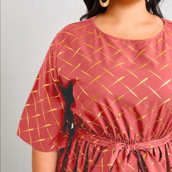 Plus Gilding Plaid Belted A-line Dress - Picture 3 of 8